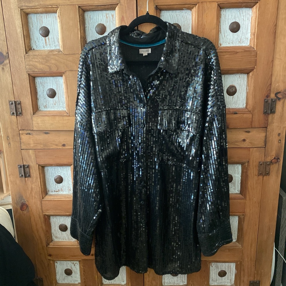 Anthropology Pilcro Black Sequin Women's Blouse 2X